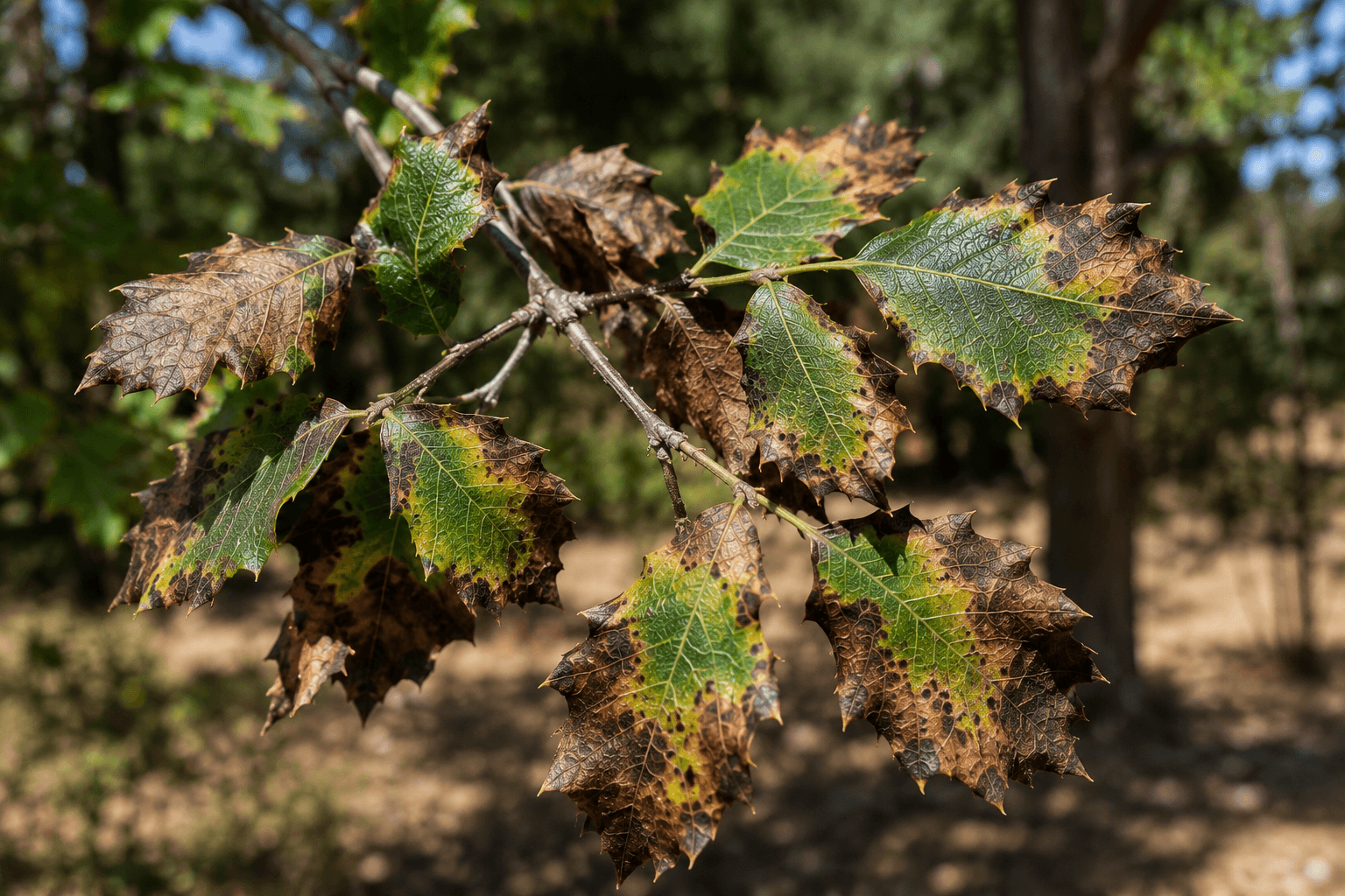 Infected Branch of Coast Live Oak Tree